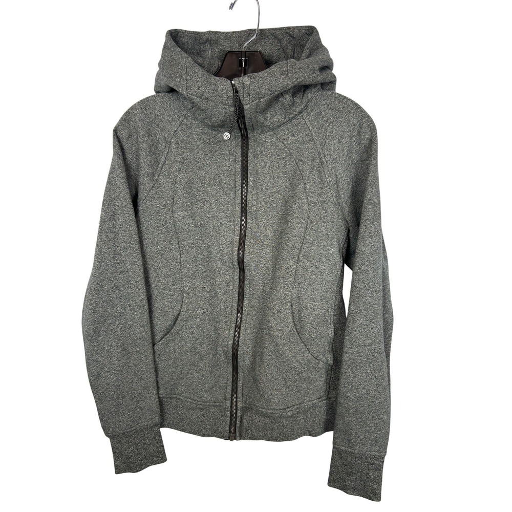 Lululemon Scuba Full Zip Hoodie Heathered Grey Thumbholes Athleisure 8 Medium
